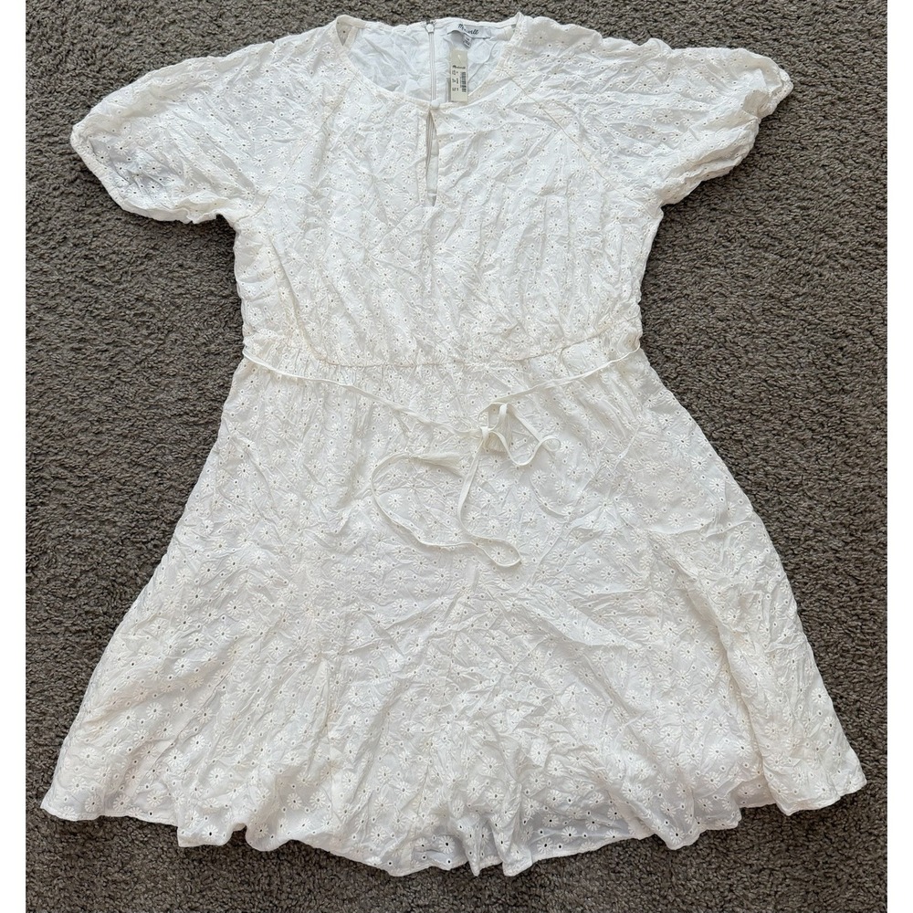 NWT Madewell Women's Eyelet Tassel-Tie Mini Dress Lighthouse White AL321 Size 10